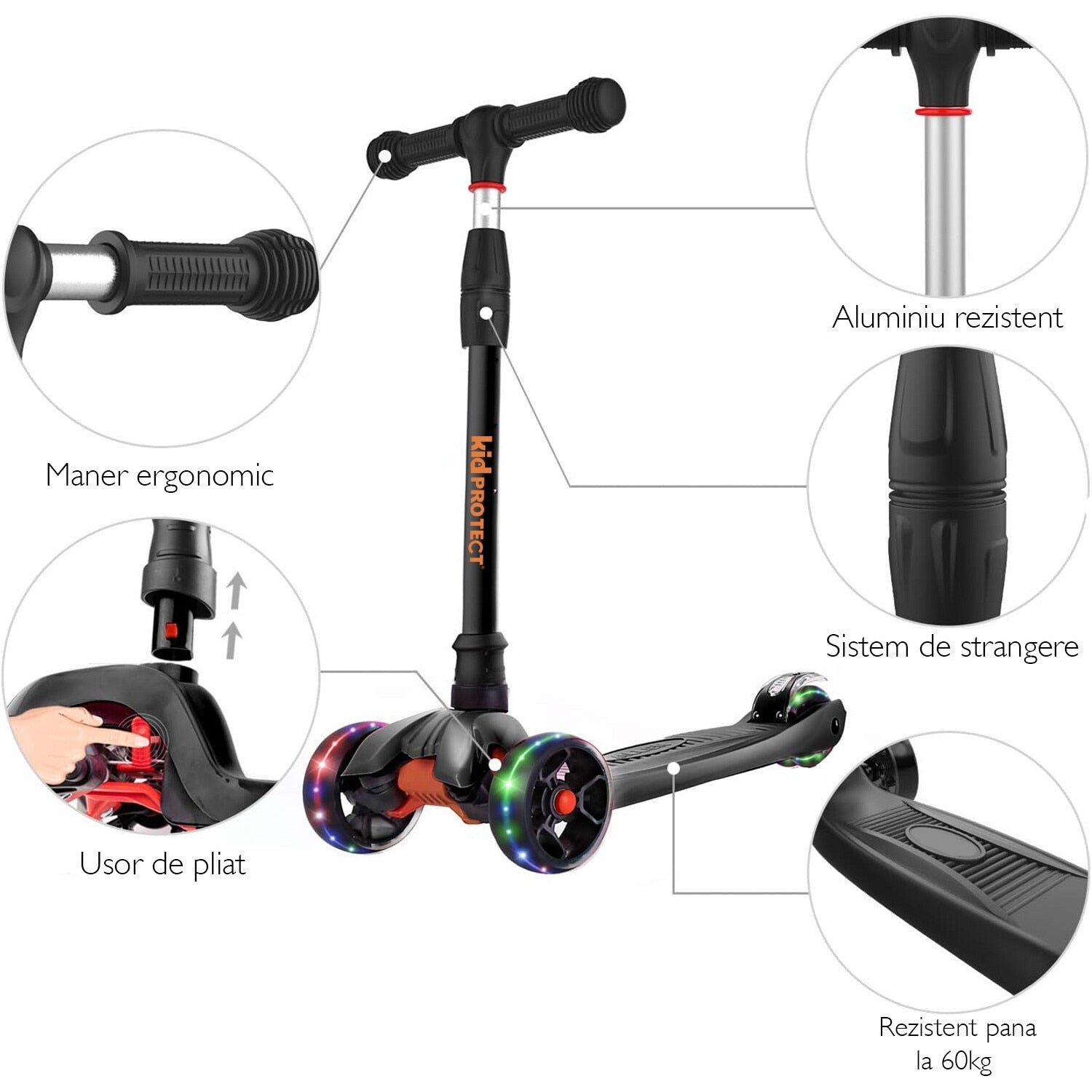 Trotineta Copii KidProtect KidGlider, Negru Trotineta Copii KidProtect KidGlider, Negru